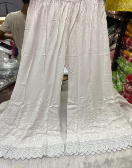 Women's White Modal Embroidered Sharara