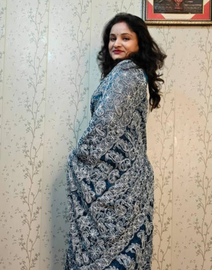 Black Georgette Saree with White Chikankari Embroidery